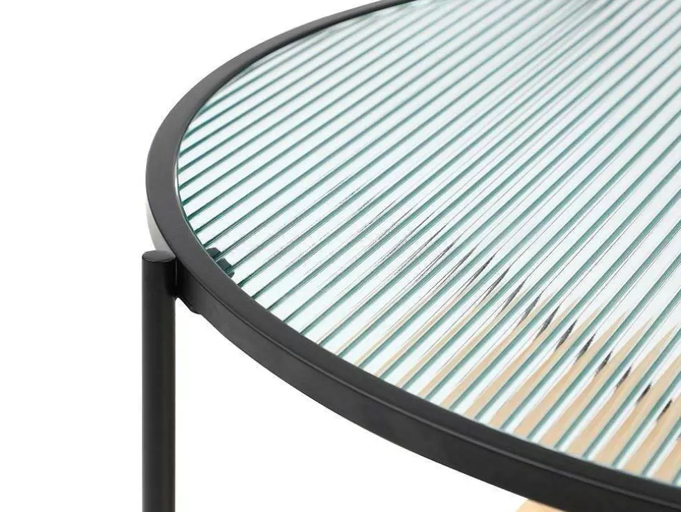 Vente-unique Mesa De Centro Com 1 Prateleira, Vidro, Madeira De Hevea E Metal, Natural E Preto - Munita* Mesa De Centro