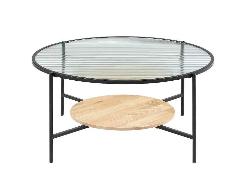 Vente-unique Mesa De Centro Com 1 Prateleira, Vidro, Madeira De Hevea E Metal, Natural E Preto - Munita* Mesa De Centro