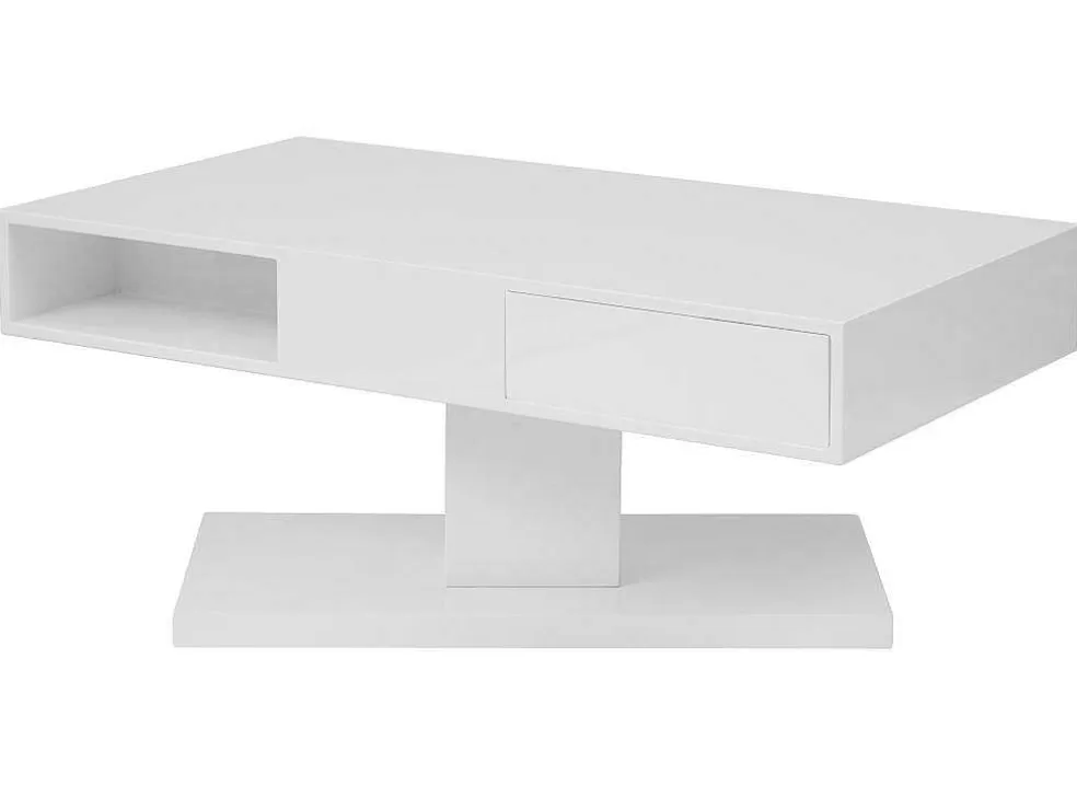Vente-unique Mesa De Centro Com Tampo Giratorio, 2 Gavetas E 2 Nichos Mdf Lacado A Branco - Ilya* Mesa De Centro