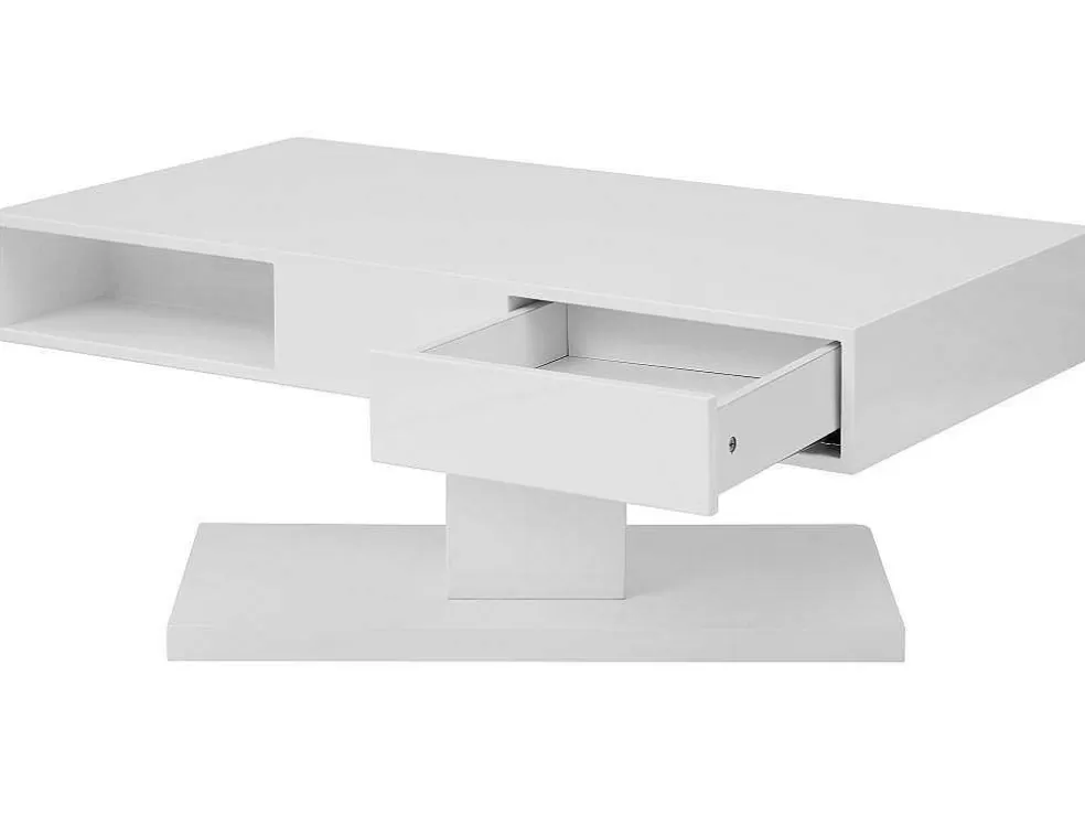 Vente-unique Mesa De Centro Com Tampo Giratorio, 2 Gavetas E 2 Nichos Mdf Lacado A Branco - Ilya* Mesa De Centro