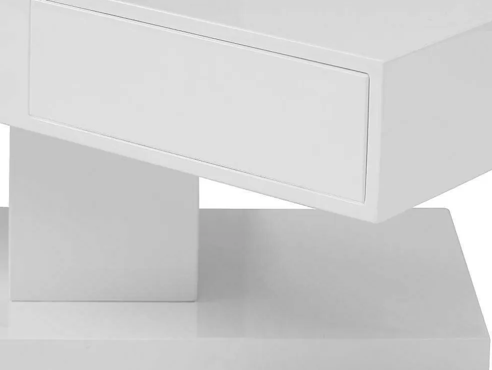 Vente-unique Mesa De Centro Com Tampo Giratorio, 2 Gavetas E 2 Nichos Mdf Lacado A Branco - Ilya* Mesa De Centro