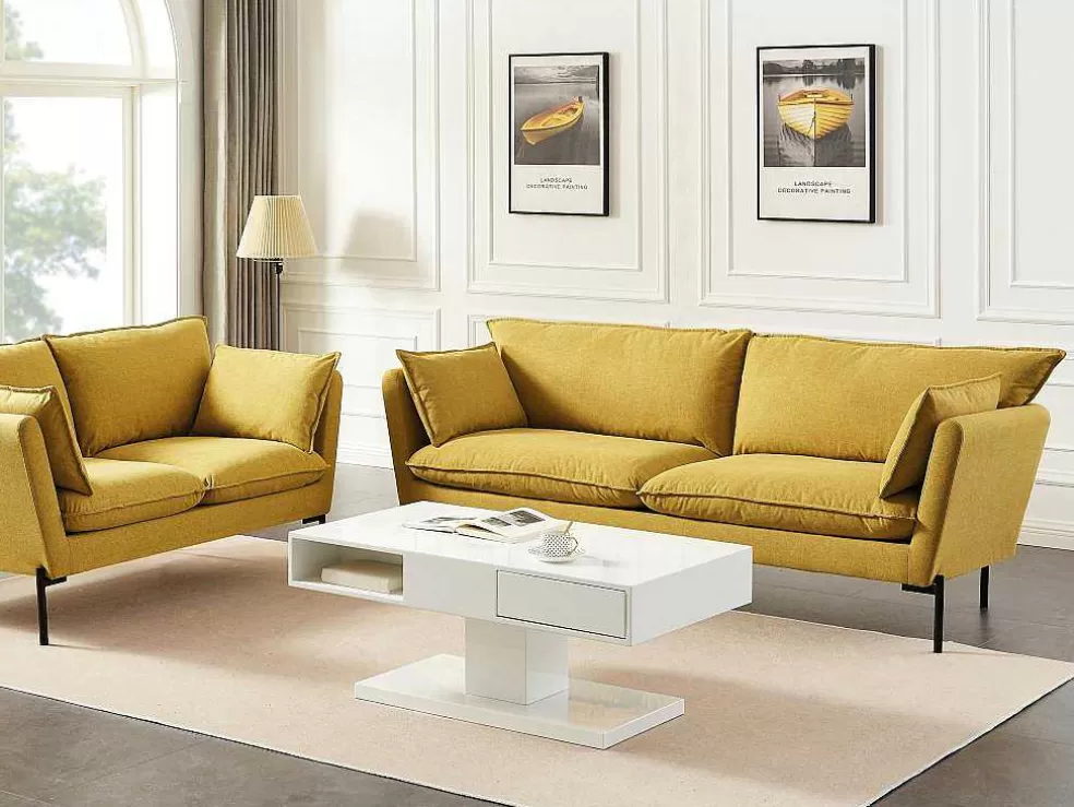 Vente-unique Mesa De Centro Com Tampo Giratorio, 2 Gavetas E 2 Nichos Mdf Lacado A Branco - Ilya* Mesa De Centro