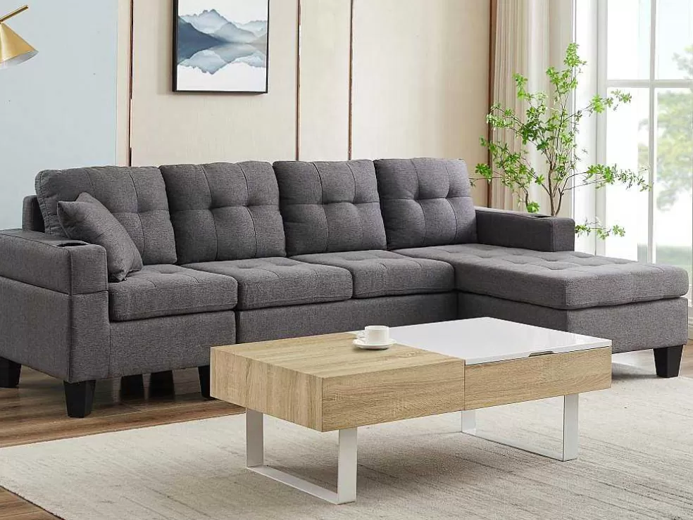 Vente-unique Mesa De Centro Com Tampo Levadico E 1 Gaveta Mdf E Aco Natural E Branco - Balun* Mesa De Centro