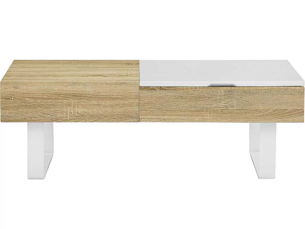 Vente-unique Mesa De Centro Com Tampo Levadico E 1 Gaveta Mdf E Aco Natural E Branco - Balun* Mesa De Centro