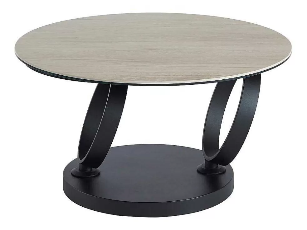 Maison Céphy Mesa De Centro Com Tampos Giratorios, Ceramica, Vidro Temperado Fumado E Metal, Preto E Natural - Joline De Maison Cephy* Mesa De Centro