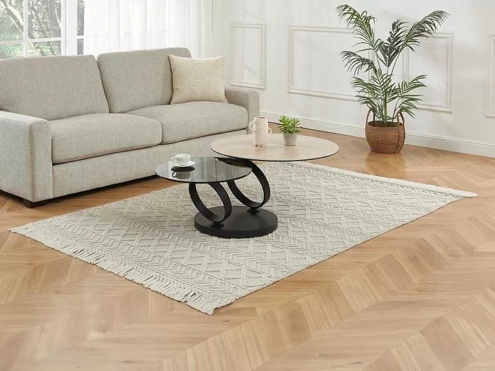 Maison Céphy Mesa De Centro Com Tampos Giratorios, Ceramica, Vidro Temperado Fumado E Metal, Preto E Natural - Joline De Maison Cephy* Mesa De Centro