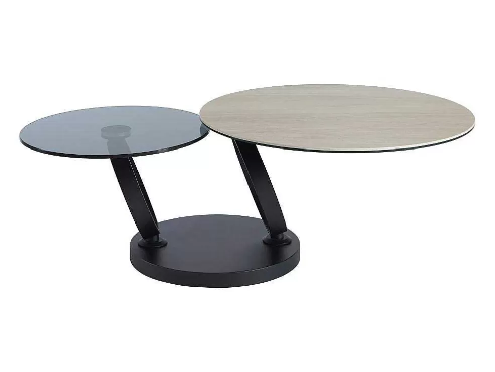 Maison Céphy Mesa De Centro Com Tampos Giratorios, Ceramica, Vidro Temperado Fumado E Metal, Preto E Natural - Joline De Maison Cephy* Mesa De Centro