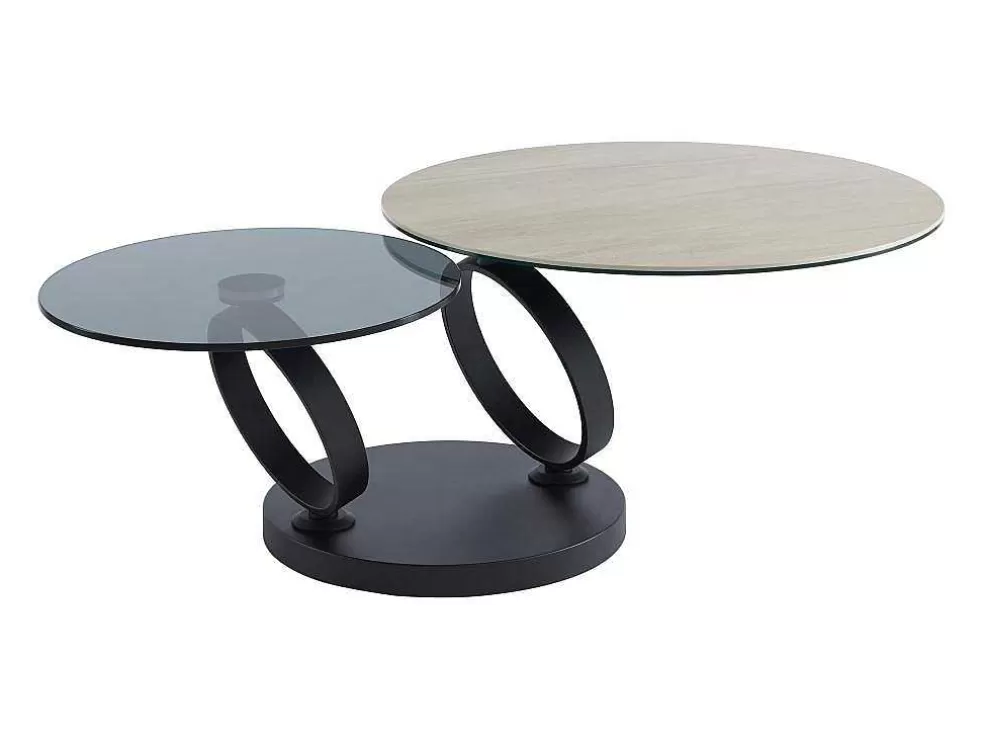 Maison Céphy Mesa De Centro Com Tampos Giratorios, Ceramica, Vidro Temperado Fumado E Metal, Preto E Natural - Joline De Maison Cephy* Mesa De Centro