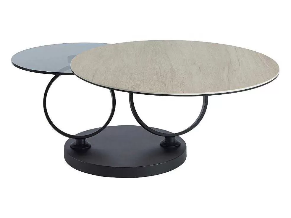 Maison Céphy Mesa De Centro Com Tampos Giratorios, Ceramica, Vidro Temperado Fumado E Metal, Preto E Natural - Joline De Maison Cephy* Mesa De Centro