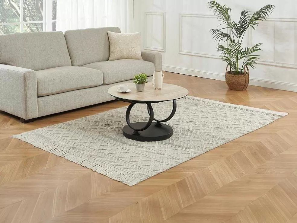 Maison Céphy Mesa De Centro Com Tampos Giratorios, Ceramica, Vidro Temperado Fumado E Metal, Preto E Natural - Joline De Maison Cephy* Mesa De Centro