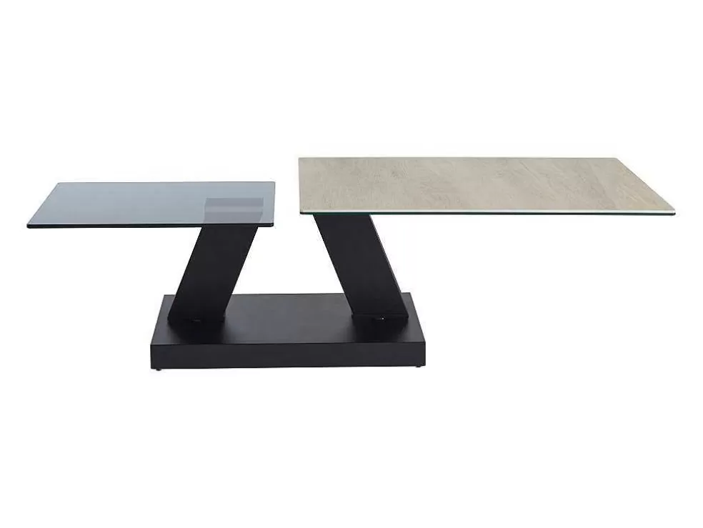 Maison Céphy Mesa De Centro Com Tampos Giratorios Ceramica, Vidro Temperado Fumado E Metal, Preto E Natural - Oyrus De Maison Cephy* Mesa De Centro