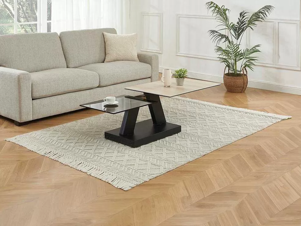 Maison Céphy Mesa De Centro Com Tampos Giratorios Ceramica, Vidro Temperado Fumado E Metal, Preto E Natural - Oyrus De Maison Cephy* Mesa De Centro
