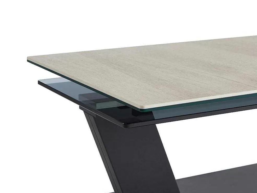 Maison Céphy Mesa De Centro Com Tampos Giratorios Ceramica, Vidro Temperado Fumado E Metal, Preto E Natural - Oyrus De Maison Cephy* Mesa De Centro