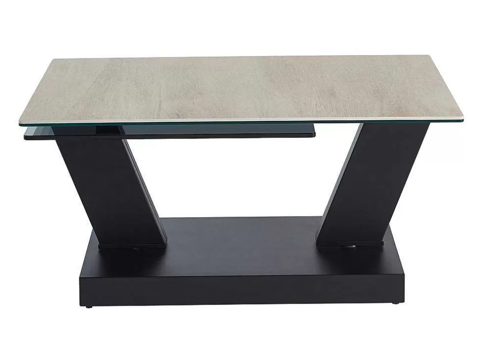 Maison Céphy Mesa De Centro Com Tampos Giratorios Ceramica, Vidro Temperado Fumado E Metal, Preto E Natural - Oyrus De Maison Cephy* Mesa De Centro