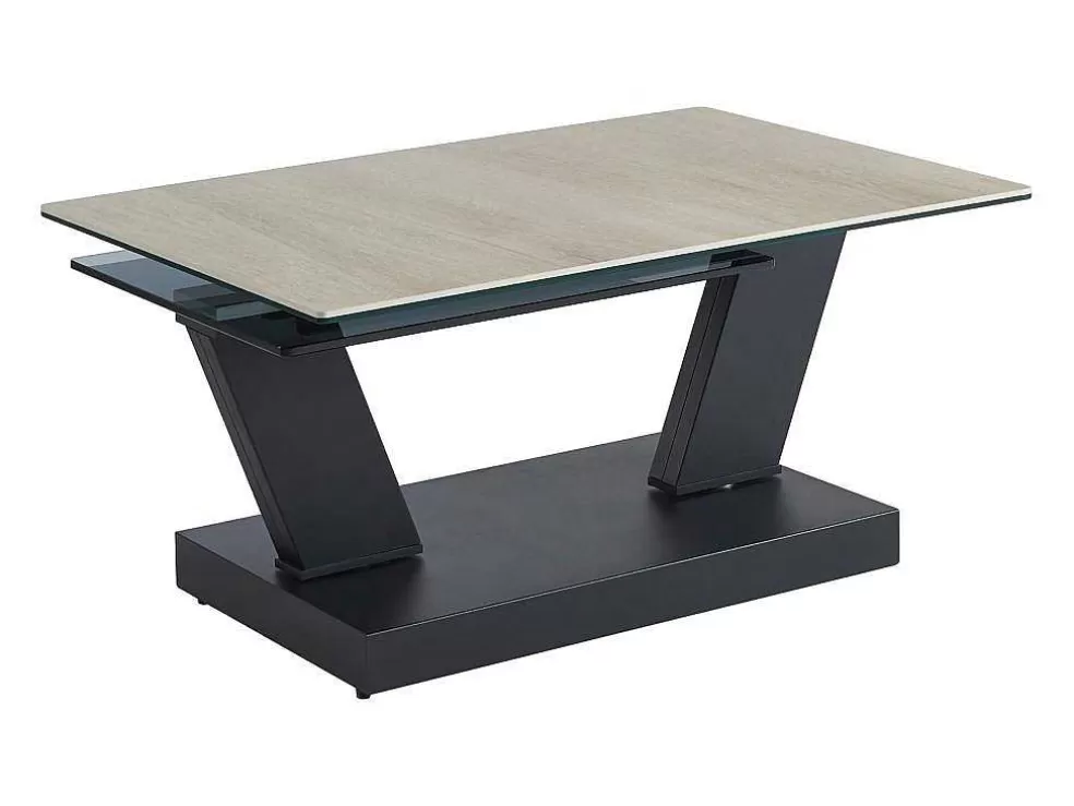 Maison Céphy Mesa De Centro Com Tampos Giratorios Ceramica, Vidro Temperado Fumado E Metal, Preto E Natural - Oyrus De Maison Cephy* Mesa De Centro