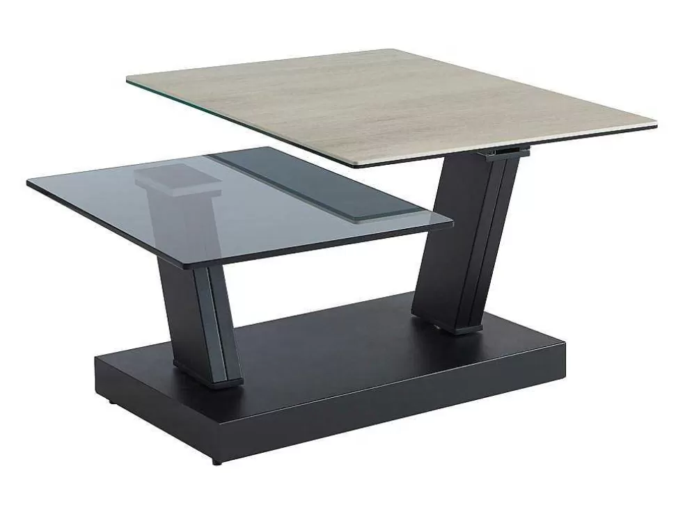 Maison Céphy Mesa De Centro Com Tampos Giratorios Ceramica, Vidro Temperado Fumado E Metal, Preto E Natural - Oyrus De Maison Cephy* Mesa De Centro
