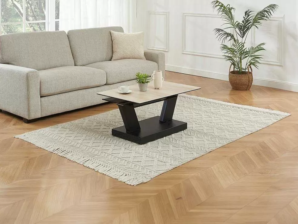 Maison Céphy Mesa De Centro Com Tampos Giratorios Ceramica, Vidro Temperado Fumado E Metal, Preto E Natural - Oyrus De Maison Cephy* Mesa De Centro