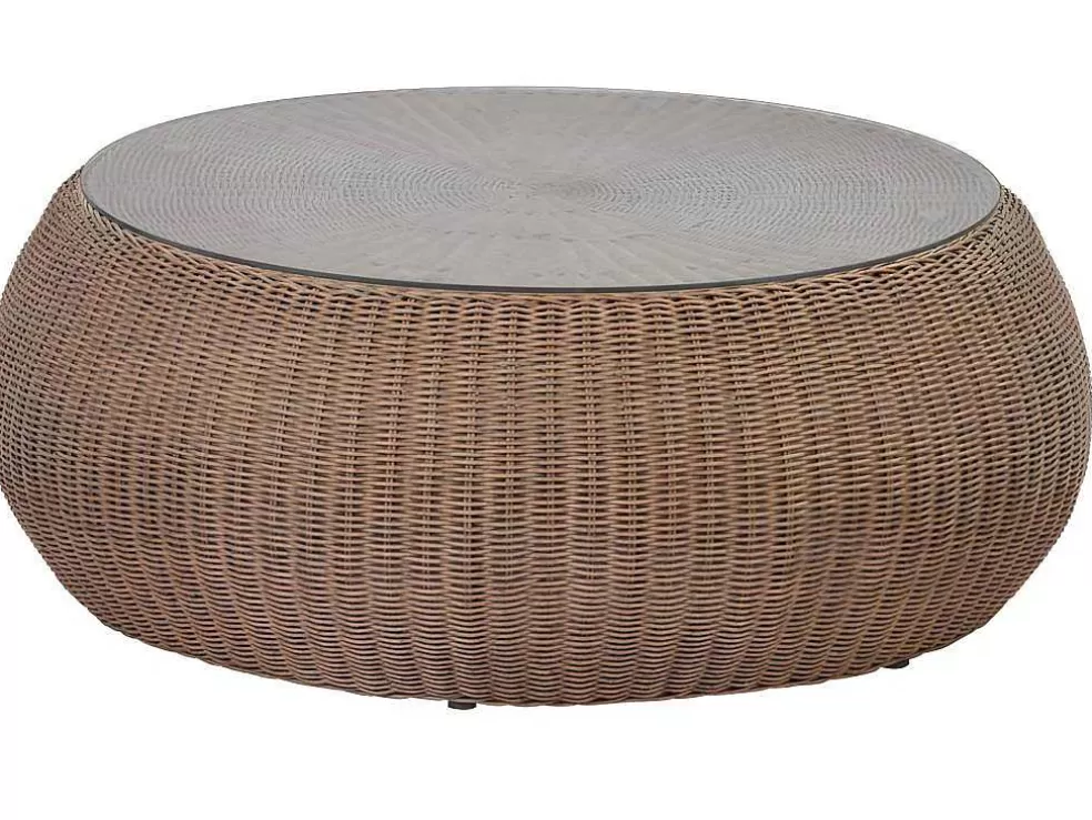MYLIA Mesa De Centro De Jardim Em Resina Entrancada Caramelo - Whiteheaven* Conjunto Relax De Jardim