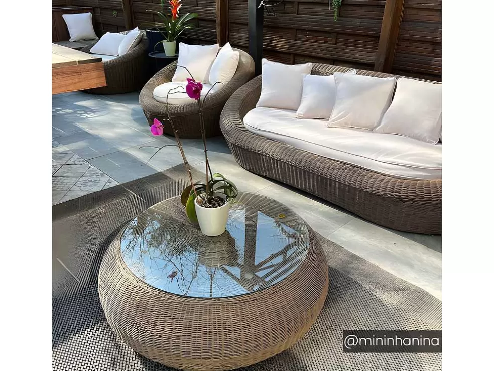 MYLIA Mesa De Centro De Jardim Em Resina Entrancada Caramelo - Whiteheaven* Conjunto Relax De Jardim