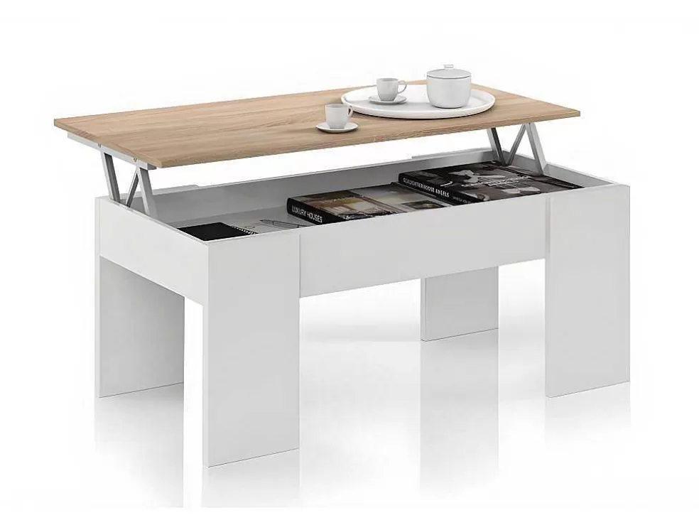 Saldosystocks Mesa De Centro Elevatoria Elise Branca Com Cambria, Sua Combinacao De Funcionalidade E Design Ideal Para Sua Casa* Mesa De Centro