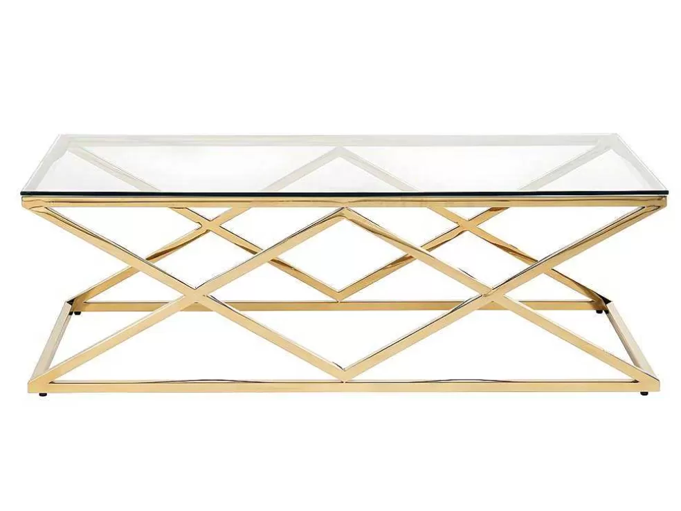 PASCAL MORABITO Mesa De Centro Em Vidro Temperado E Aco Dourado - Charlotte De * Mesa De Centro