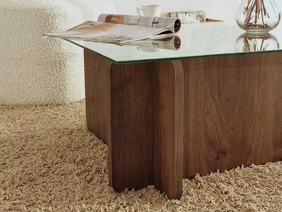Vente-unique Mesa De Centro Em Vidro Temperado Natural E Transparente - Azra* Mesa De Centro