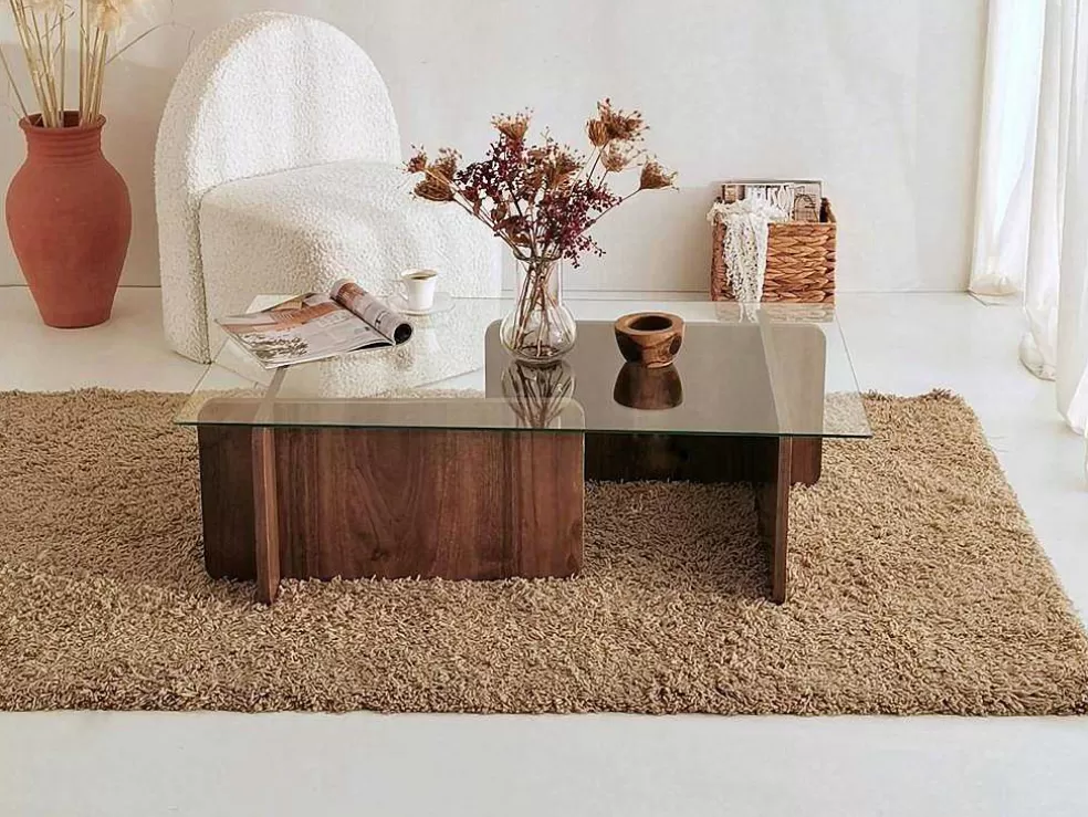 Vente-unique Mesa De Centro Em Vidro Temperado Natural E Transparente - Azra* Mesa De Centro