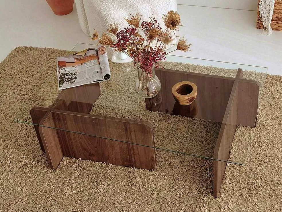 Vente-unique Mesa De Centro Em Vidro Temperado Natural E Transparente - Azra* Mesa De Centro