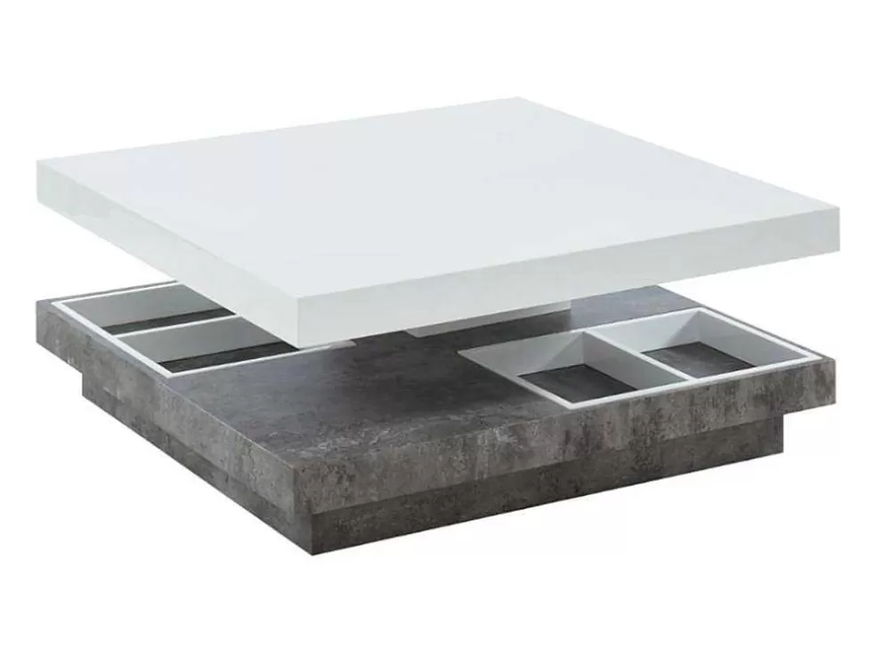 Vente-unique Mesa De Centro Fausto - Tampo Giratorio - Mdf Lacado Branco & Betao* Mesa De Centro