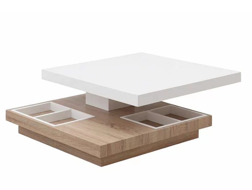 Vente-unique Mesa De Centro Fausto - Tampo Giratorio - Mdf Lacado Branco & Betao* Mesa De Centro