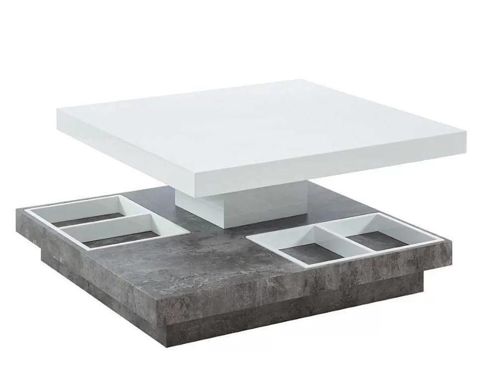 Vente-unique Mesa De Centro Fausto - Tampo Giratorio - Mdf Lacado Branco & Betao* Mesa De Centro