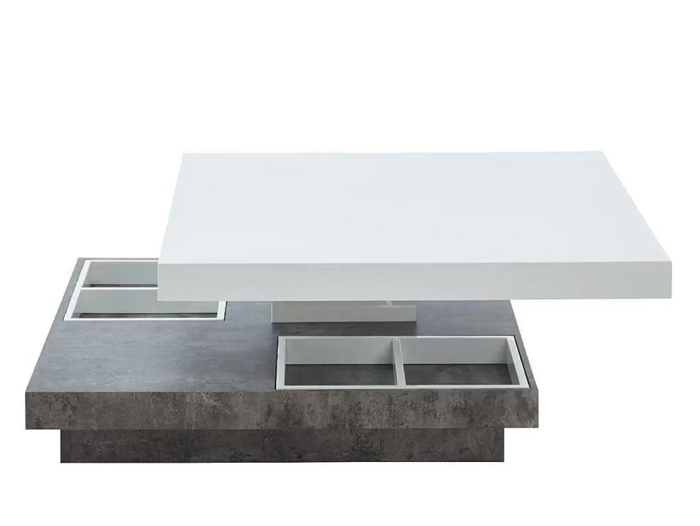 Vente-unique Mesa De Centro Fausto - Tampo Giratorio - Mdf Lacado Branco & Betao* Mesa De Centro