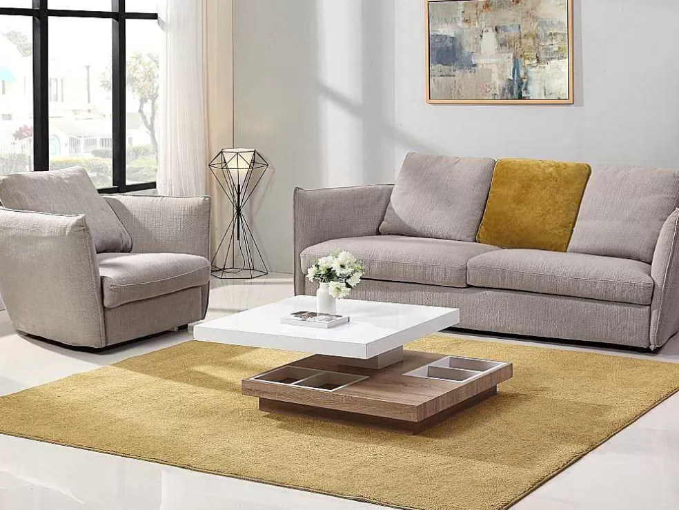 Vente-unique Mesa De Centro Fausto - Tampo Giratorio - Mdf Lacado Branco & Betao* Mesa De Centro