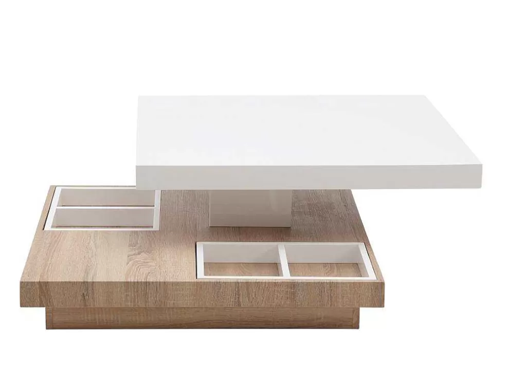 Vente-unique Mesa De Centro Fausto - Tampo Giratorio - Mdf Lacado Branco E Carvalho* Mesa De Centro