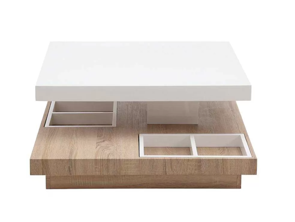 Vente-unique Mesa De Centro Fausto - Tampo Giratorio - Mdf Lacado Branco E Carvalho* Mesa De Centro