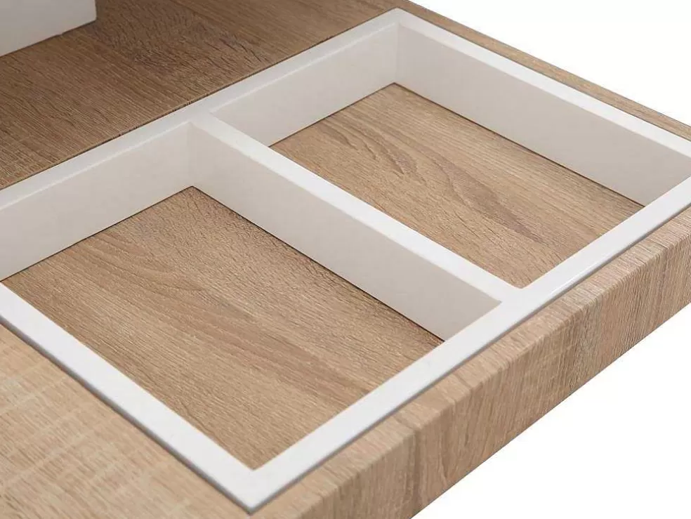 Vente-unique Mesa De Centro Fausto - Tampo Giratorio - Mdf Lacado Branco E Carvalho* Mesa De Centro