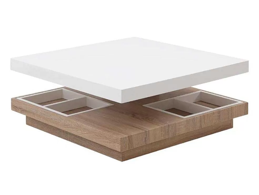 Vente-unique Mesa De Centro Fausto - Tampo Giratorio - Mdf Lacado Branco E Carvalho* Mesa De Centro