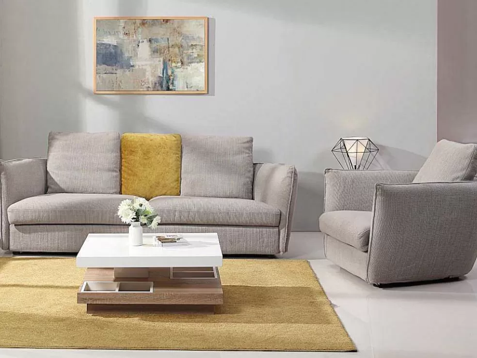 Vente-unique Mesa De Centro Fausto - Tampo Giratorio - Mdf Lacado Branco E Carvalho* Mesa De Centro