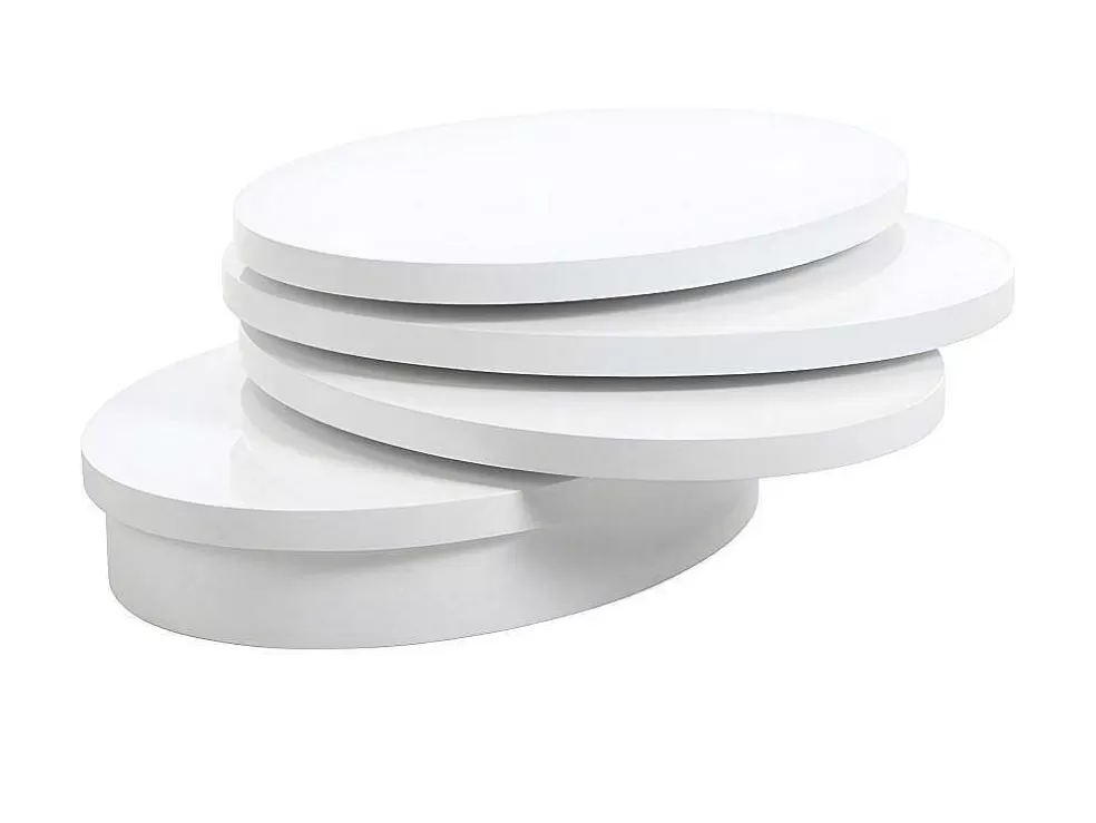 Vente-unique Mesa De Centro Giratoria Oval - Mdf Lacado - Branco - Circus* Mesa De Centro