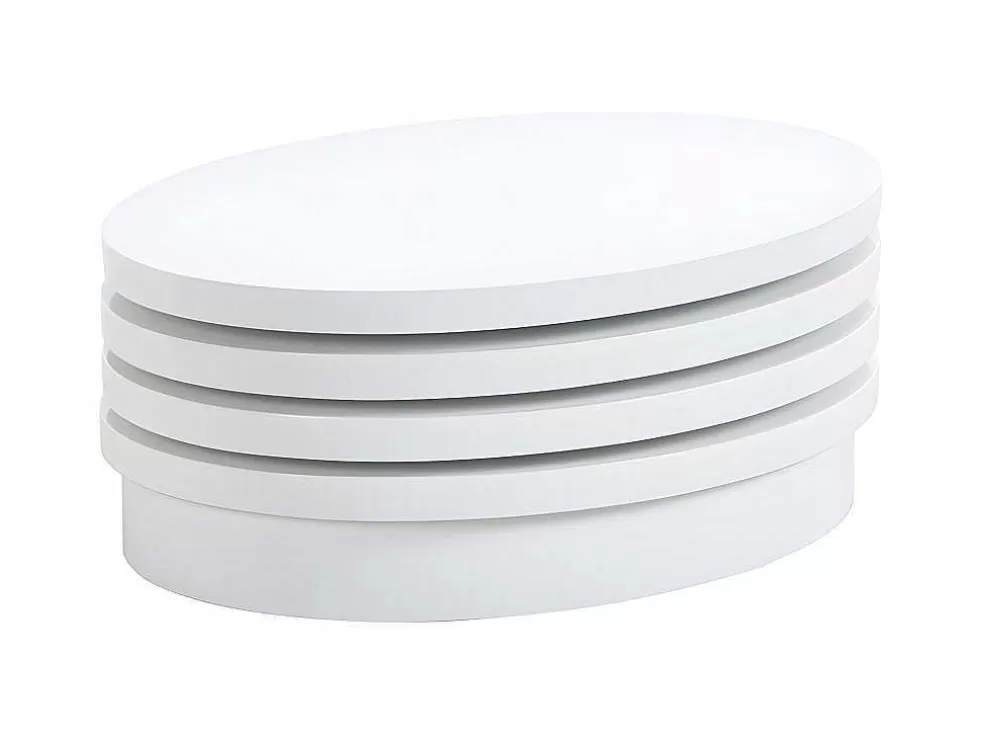 Vente-unique Mesa De Centro Giratoria Oval - Mdf Lacado - Branco - Circus* Mesa De Centro