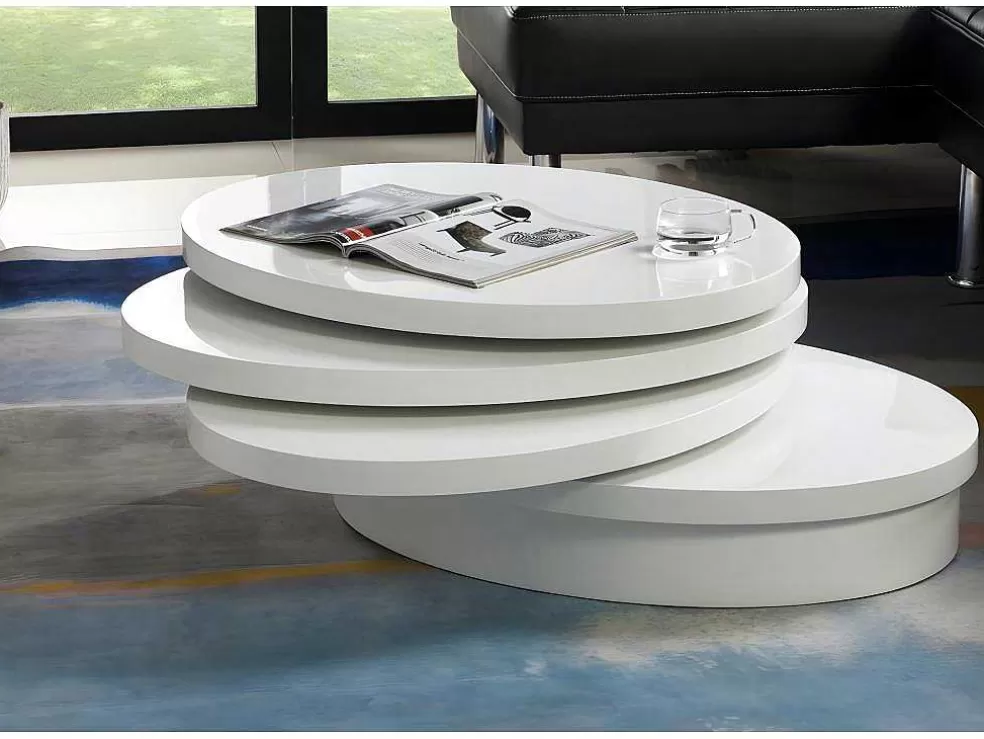Vente-unique Mesa De Centro Giratoria Oval - Mdf Lacado - Branco - Circus* Mesa De Centro