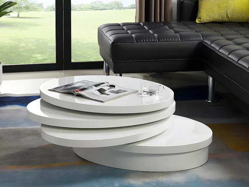 Vente-unique Mesa De Centro Giratoria Oval - Mdf Lacado - Branco - Circus* Mesa De Centro