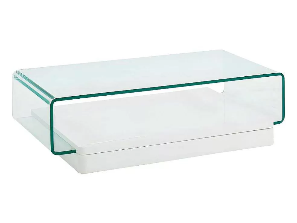 Vente-unique Mesa De Centro Glossie - Vidro Curvado E Mdf Lacado Branco* Mesa De Centro