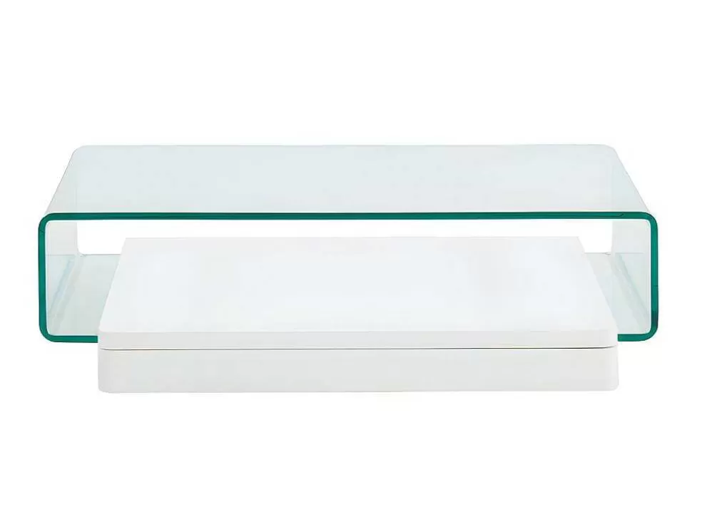 Vente-unique Mesa De Centro Glossie - Vidro Curvado E Mdf Lacado Branco* Mesa De Centro