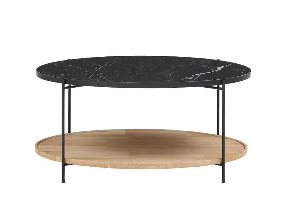 Vente-unique Mesa De Centro Tampo Duplo Em Ceramica E Madeira De Hevea, Efeito Marmore Preto E Natural - Fudila* Promoções Sala