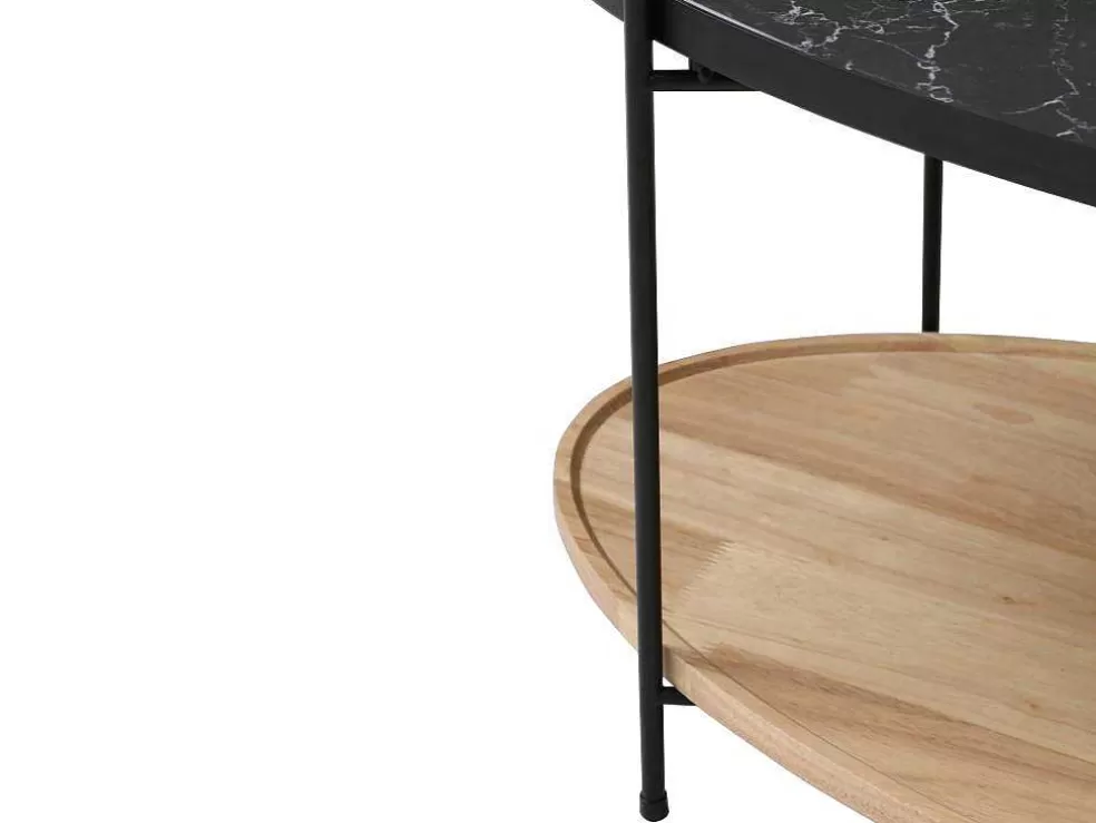 Vente-unique Mesa De Centro Tampo Duplo Em Ceramica E Madeira De Hevea, Efeito Marmore Preto E Natural - Fudila* Promoções Sala