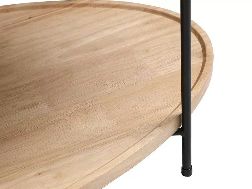 Vente-unique Mesa De Centro Tampo Duplo Em Ceramica E Madeira De Hevea, Efeito Marmore Preto E Natural - Fudila* Promoções Sala