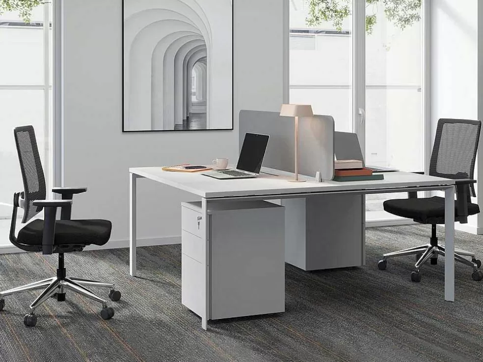 Workēa Mesa De Escritório 2 Péssoas Branco C140 Cm, Com Separador - Downtown* Mobiliário De Escritório