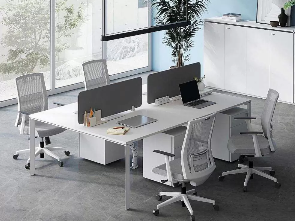 Workēa Mesa De Escritório 4 Péssoas Branco C140 Cm, Com Separador - Downtown* Mobiliário De Escritório