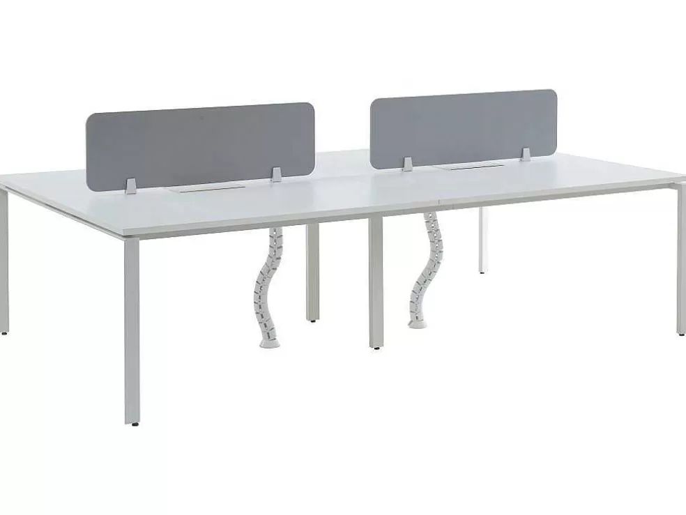 Workēa Mesa De Escritório 4 Péssoas Branco C140 Cm, Com Separador - Downtown* Mobiliário De Escritório